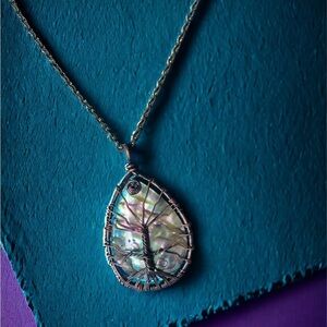 Teardrop Shaped Abalone Tree of Life Necklace